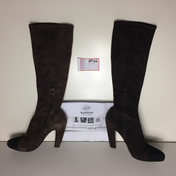 PRADA BROWN KNEE HIGH HEALS SIZE 39 US 8.5 - Picture 5 of 16